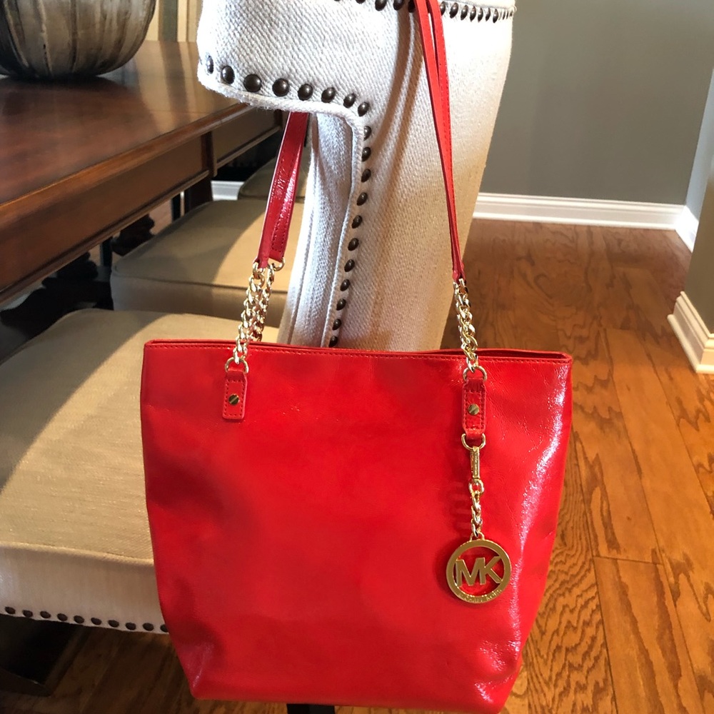 Michael Kors Handbag Purse Patent Leather Orange